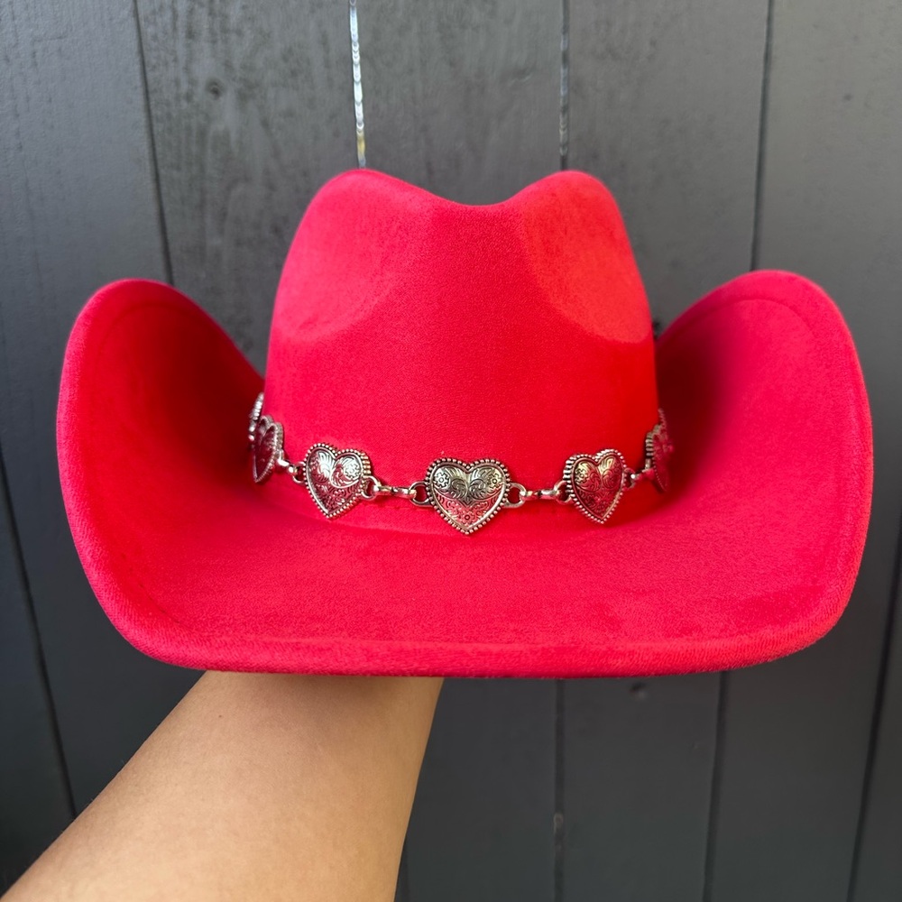 Red Cowboy Hat with Heart Accents